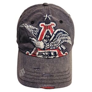 Distressed American Flag Eagle Baseball Cap Men's Washed Denim Style A-Flex